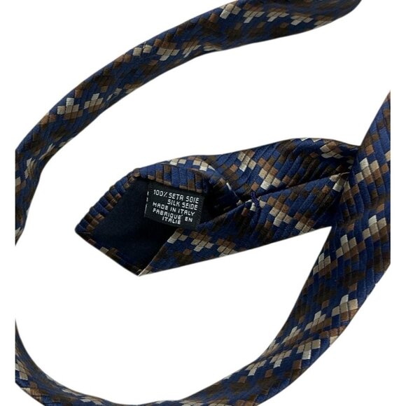 CANALI Men's 100% Silk Necktie LUXURY Tie Blue Brown Beige Geometric W:3.7" EUC - Picture 3 of 4